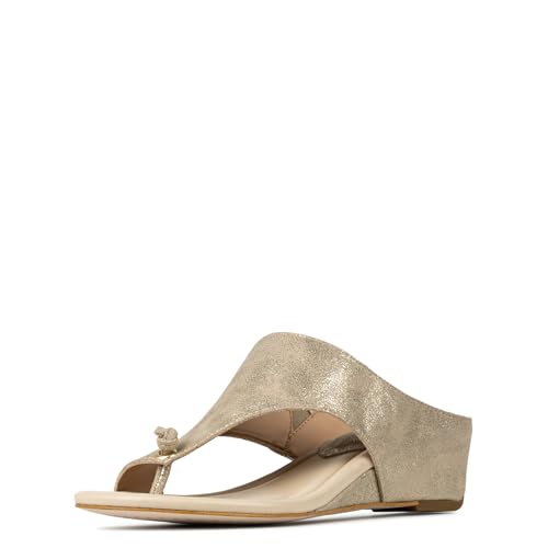 Donald Pliner Women's Vivika Low Wedge Sandal, Size 7.5 in Platino Metallic Suede, Comfortable Heeled Sandals for Women, Ladies Casual Open-Toed Shoes for Everyday Office Work, Errands, Events by Donald J Pliner - Used condition - US$70.03