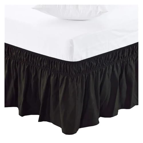 Faldones de Cama DecoracióN,Cubre Canape Falda De Cama con Volantes Elástica Color Sólido Anti Decoloración Individual Doble Queen King(Black,180x200cm)