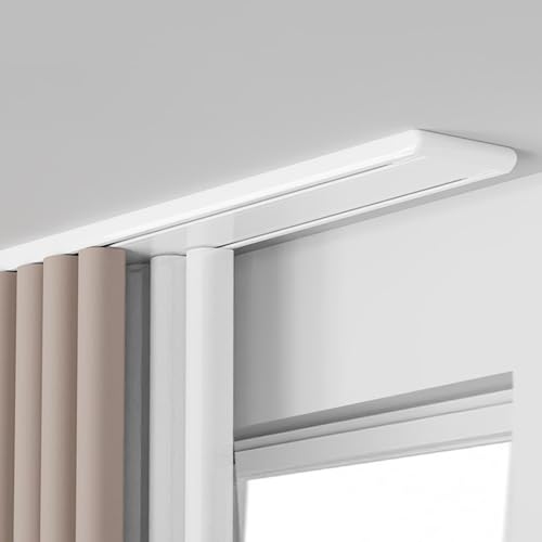 Heavy Duty Curtains Rails Double Row Ceiling Curtains Track Wall Mounted Sliding Curtains Track Double Rails System Ceiling with Rolling Hooks Ceiling Curtains Rod Black White(White,2m/6.6ft)