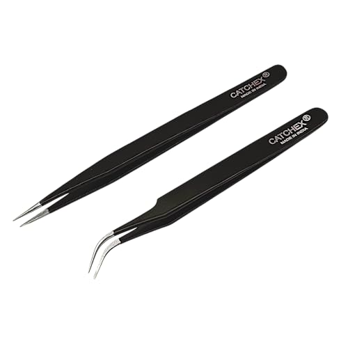 Non-Magnetic ESD Safe Anti-static Tweezers (Powdered Coated - Black) - Set of 2