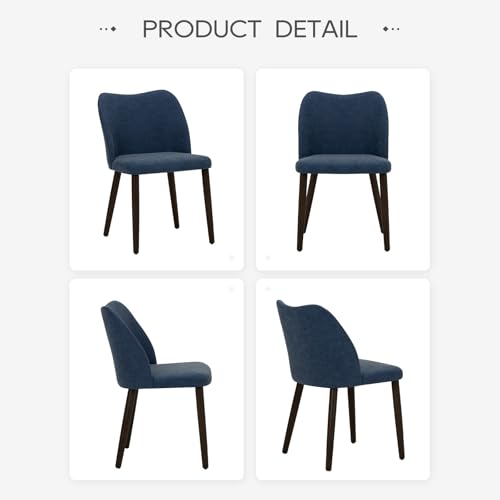 Image of MALOL Dining Chairs Set of 2, Upholstered Leather Kitchen Chairs with Curved Back, Padded Seat and Solid Wood Legs, Modern Dining Chair for Kitchen Dining Room, Blue