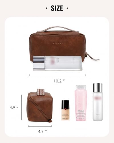 Image of EACHY Travel Makeup Bag, Large Capacity Cosmetic Bag for Women, Waterproof PU Leather, Flat Open Portable Toiletry Bag for Skincare, Brushes & Travel Essentials