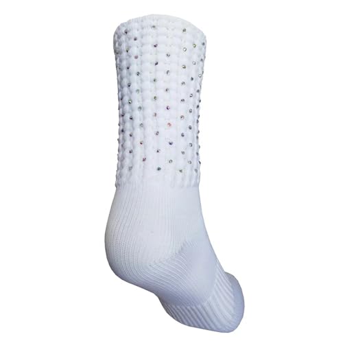 Irish Dance Poodle Socks w/Crystals, Championship Length, White, Small-X-Large4
