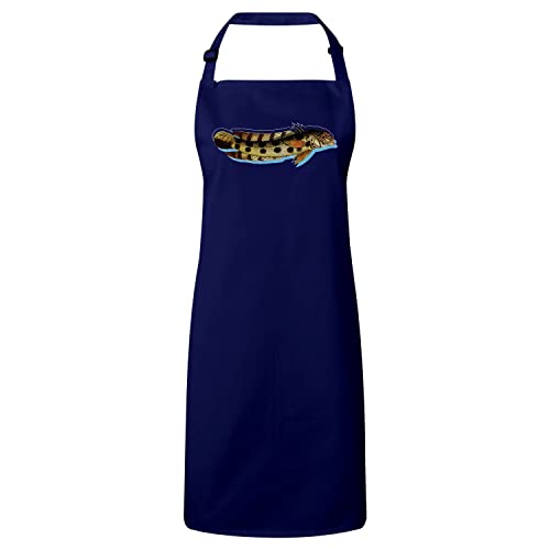 Tablier cuisine premium navy anti taches motif poisson rétro