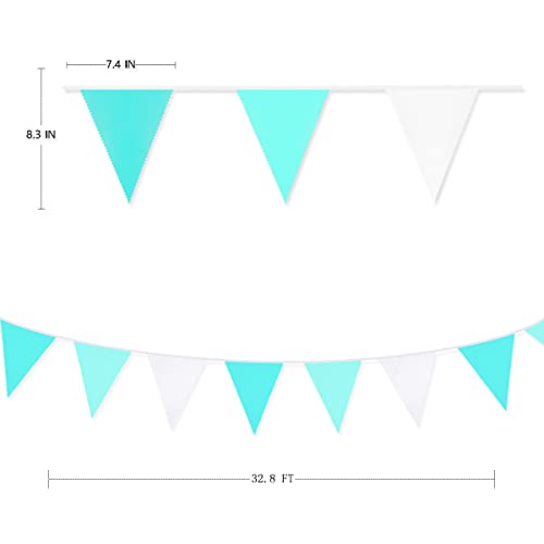 10M/32Ft Aqua Green Banner Party Decorations Triangle Flag Pennant Bunting Fabric Garland For Wedding Birthday Engagement Bridal Baby Shower Under The Sea Party Festivals Decoration(Teal Blue) #TOP5