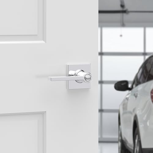 Image of Kwikset Casey Entry Door Handle with Lock and Key, Secure Keyed Reversible Lever Exterior, for Front Entrance and Bedrooms, Polished Chrome, 4 Pack, Pick Resistant SmartKey Rekey Security