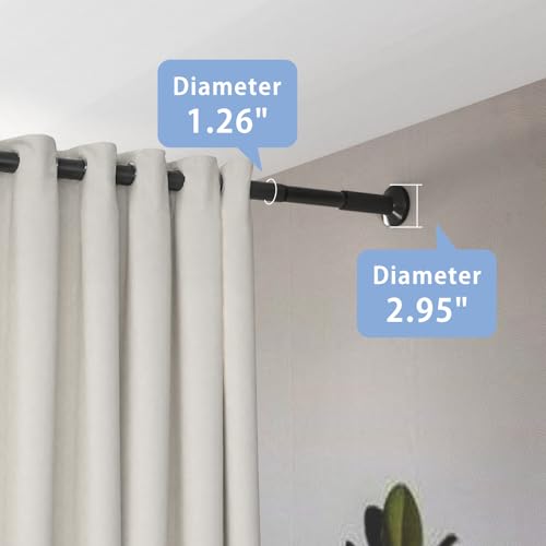 Image of Tension Curtain Rod, 51-126 Inch,Spring Closet Rod, for Windows or Shower, Easy to Install, No Drilling, No Rust, for Bathroom, Rod Diameter 1.26 Inches, Black,Umimile