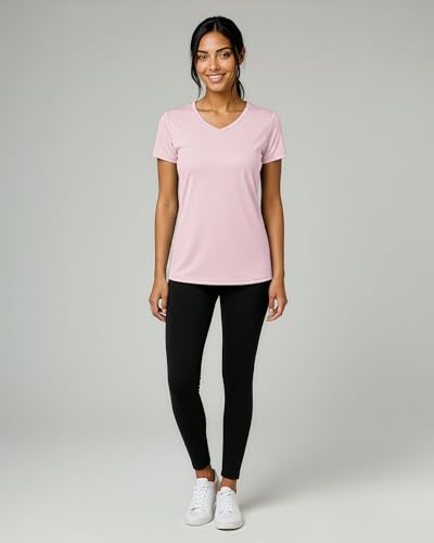 Image of Real Essentials 5 Pack: Women's Dry-Fit Short Sleeve V Neck T Shirt Workout Fitness Yoga Top Tee (Available in Plus Size)