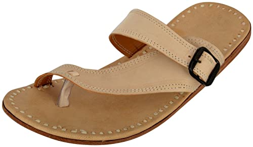 Zenith Leather Mens Kolhapuri Slippers Ethnic flip Flop Slippers Indian Traditional sandals Natural Leather Chappal (BEIGE 7)