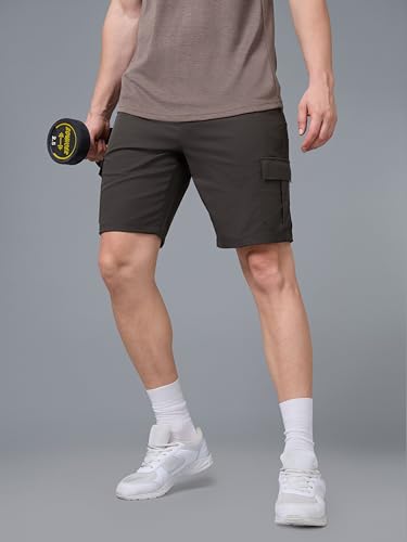 Image of TECHNOSPORT Men's Solid Slim Fit Sports Shorts TS Flexi Quick Dry Polyester Drawstring with Pockets UPF50+ for Gym Running Workout Anti Odour