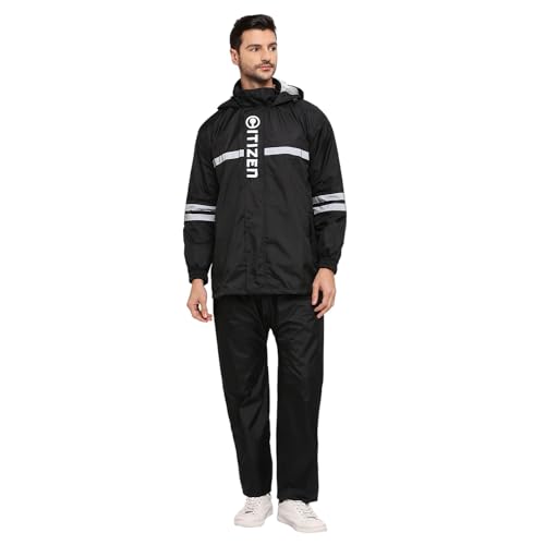 Image of Citizen Raincoat for Men with Adjustable Hood, Waterproof Pant and Carry Pouch | Reflective Strips Standard Length| Double Layered Tapping Rubberized Fabric | Durable & Lightweight Rainsuit