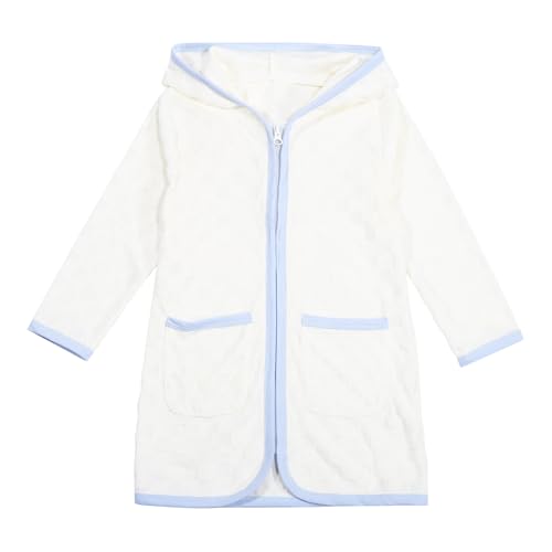 Albornoz para Niñas Y Niños De Baño con Cremallera Capucha Manga Larga Toalla De Playa para Niños Tipo Kimono (White 10-11 Years)