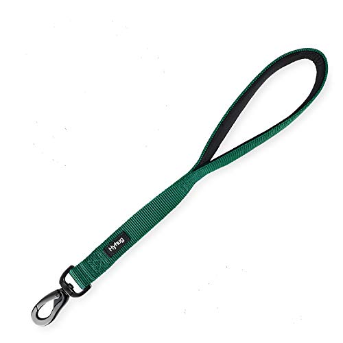 Hyhug 犬用ショートリード 高耐久ナイロンとソフトパッド付きハンドル - 18インチの芯 小型犬、中大型犬(公犬及び母犬を含む) ウォーキング トレーニング 日常使いに(46cm,ダークグリーン)
