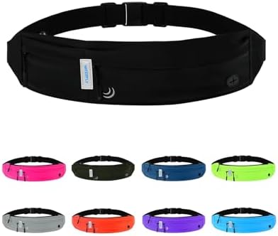 WATERFLY Laufgürtel für Handy Gürteltasche Joggen Lauf Flache Bauchtasche | Hochelastisches Gewebe, Wasserabweisend, 3 Separate Fächer, mit Kopfhöreranschluss, für Die Meisten Smar