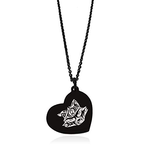 Tioneer Black Stainless Steel Tribal Raccoon Floating Heart Tag Charm Pendant Necklace