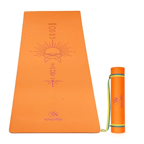 Image of Wiselife tpe Printed 6MM Yoga Mat + Yoga Strap For Men, Women, Kids|Anti-Slip Extra thick, long & Wide Exercise Sports Mat For Workout, Fitness, Yoga, Gym, Home & Pilates (Eclipse)