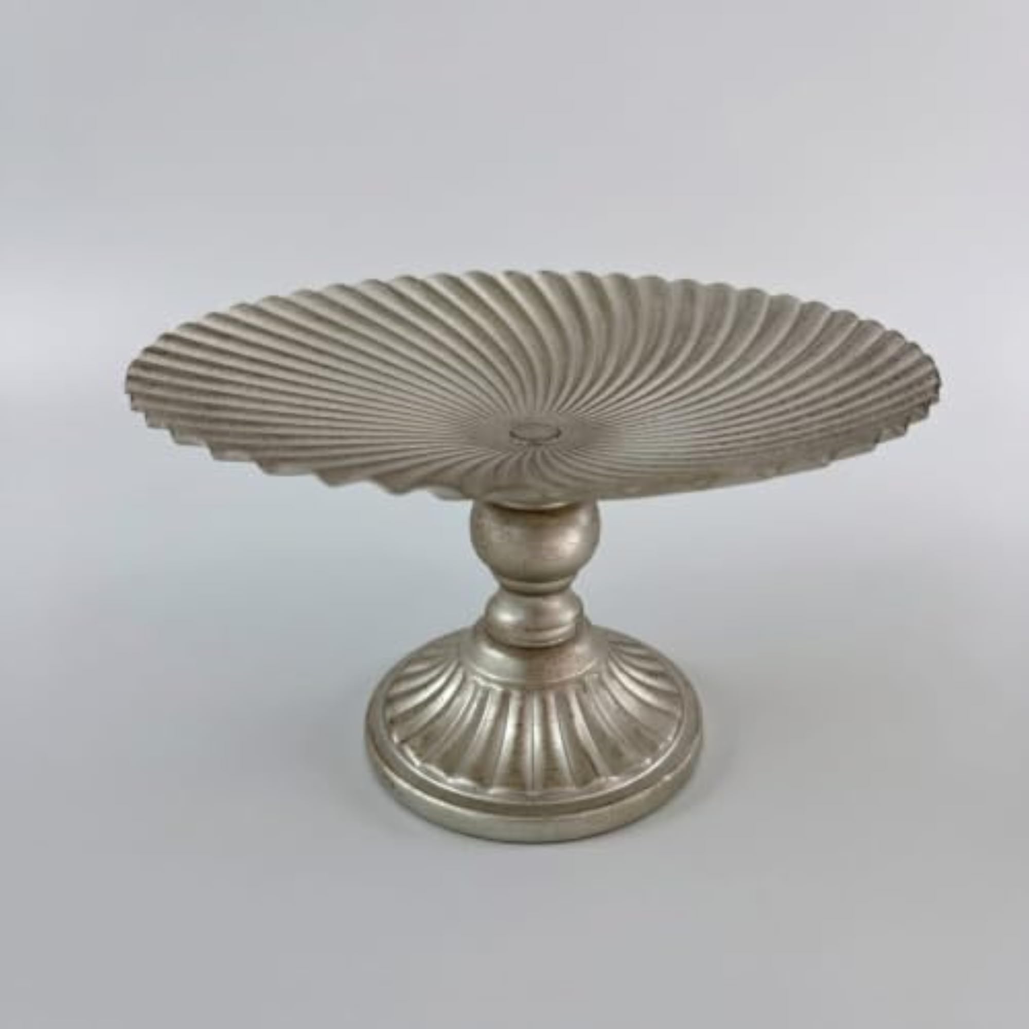Fluted Metal Pedestal Tray, Textured Elevated Stand