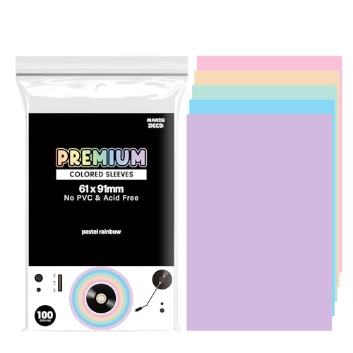 Mandu Deco Colored Kpop Photocard Sleeves 5 Color Pastel Rainbow Pack Card Protector PVC Free and Acid Free Shield Cover - 61x91mm (100 Sleeves per Pack)