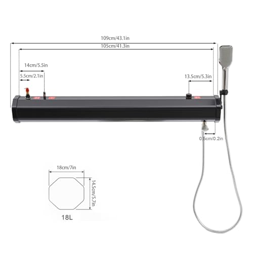 Tanque de Agua Presurizado, Ducha Portátil de Camping de Aluminio, Capacidad 18L/4.76Gal, Ducha para Exteriores con Válvula de Seguridad y Bolsa de Almacenamiento miniatura 7