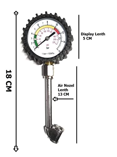 Image of Analog Tyre Pressure Gauge 100 PSI Car Truck Bicycle and Non-Slip Grip | Tire pressure Gauge 0-220 PSI Multiple Units PSI, KG /CM, Bar Heavy Duty Air Meter Tester
