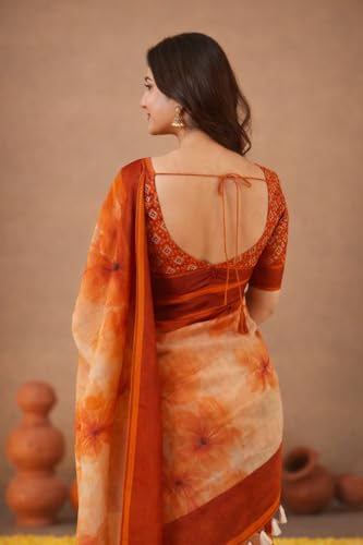 Image of Jack & Jini Women's Floral Print Pure Georgette Saree with Blouse Piece | Soft Casual & Festive Drape | Gift for Mother, Wife.