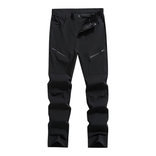 Men's Casual Pants Straight Fit Comfortable Lightweight Elastic Waist Wrinkle with Zipper Pockets for Daily Home