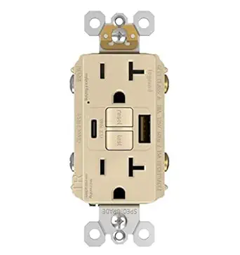 Legrand Radiant USB GFCI Outlet, 20A Tamper-Resistant, Self-Test, Type-A/C, Ivory, 2097TRUSBACI