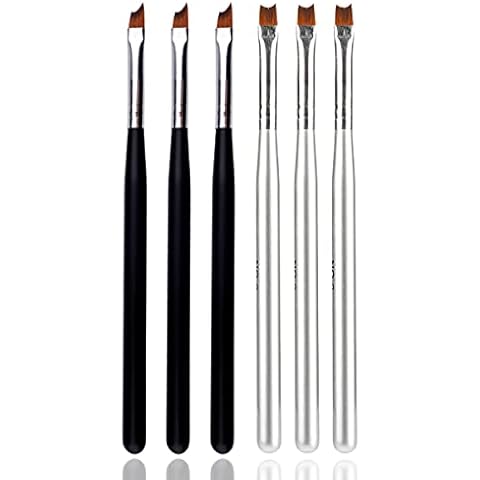 JERCLITY 6pcs French Tip Nail Brushes Set 3pcs Half Moon Shape Silver Handle 3pcs Oblique Head Black Handle Nail Brushes UV Gel Acrylic Painting Drawing Pen for French Nail Tips Cover