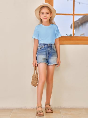 Image of Girls Short Sleeve T Shirts Kids Summer Tops Crewneck Tees 5-14 Years