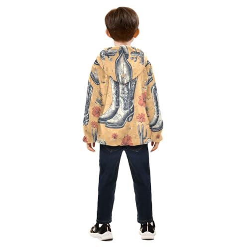 Cowboy Boots Pattern Toddler Fleece Jacket Girl Boys Hooded Fleece Jacket Coat Warm Outwear Zip-up 3-10T4