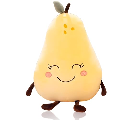 Image of Fun4you Pear Soft Toy Plush Cute Smiling Fruit Plush Toy, Super Soft & Huggable Stuffed Fruit Pillow for Kids, Baby, Nursery Decor & Gift (Yellow, 35 cm)