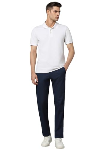 Image of Louis Philippe Men's Slim Fit Textured Cotton Blend Casual Trousers
