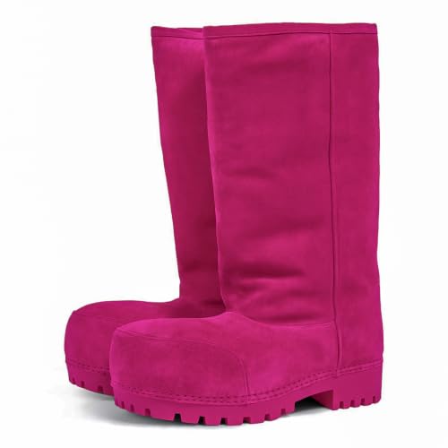 Agodor Platform Snow Boots for Women,Suede Mid Calf Winter Boots,Warm Faux Fur Slip On Round Toe Chunky Hippy Comfort Fashion Knee High Boots Rose US6