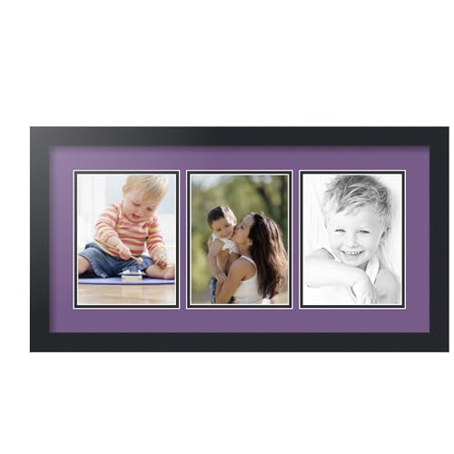 ArtToFrames Collage Picture Frame 3 Opening 3-6x8 Photo Frame | Made in USA | Black Frame Grape and Black Mats | Wall Mount Multi Photo Display 26X14 Full Size