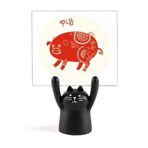 Porte-mémo chat noir zodiaque cochon en résine pour bureau