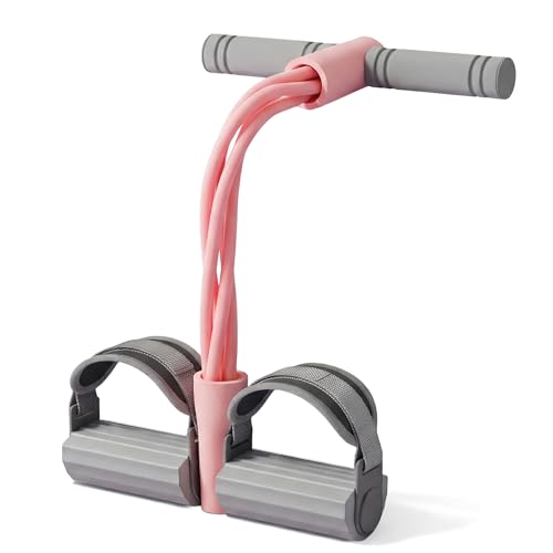 Adjustable Ankle Strap Resistance Band with Handle,0.4-inch Diameter Thick TPE Resistance Band 40-45lbs,Suitable for All Weights & Foot Sizes, Full-Body Workout (Pink)