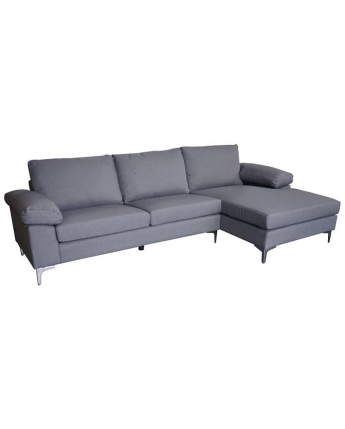 SWEET SOFA® Sofá Chaise Longue Jorge Reversible – Diseño Moderno, Tejido Premium y Patas Metálicas Altas Que Permiten el Paso del Robot Aspirador – Máxima Comodidad en Medidas Compactas – Color Gris