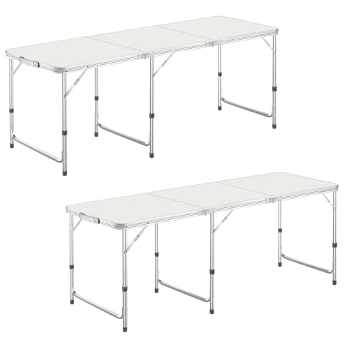 DesertFox �L�����v�e�[�u�� �A�E�g�h�A �e�[�u�� �܂肽���� 120CM/180CM �P�i/�Z�b�g 3�i�K���������\ �s�N�j�b�N ���W���[ �L�����v�p �܏�� �R���p�N�g ���[ �ȒP�g�� 008 (�V���o�[,180cm×2)