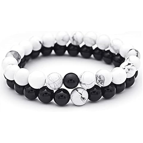 Bead Bracelets,LucBuy 2PCS Couple/Lover/Friendship/Relationship His and Hers Bracelet, 8mm Amethyst Charm Obsidian Elastic Natural Stone Beaded Bangle Bracelets for Men Women Cover