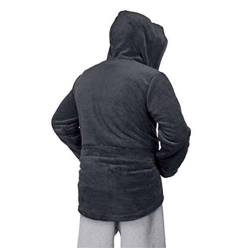 The Sweaterobe Robe with Hood - Soft Polar Fleece, Comfy Short Length Smoking Jacket2