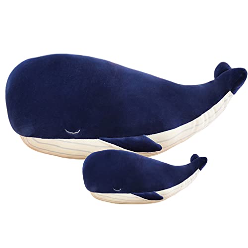 Kekeso Grande Baleine Bleue Peluche - Animal Doux étreignant Oreiller Mignon - Poupée Jouet Coussin Arrière - Cadeau d'anniversaire pour Enfants (45cm+25cm)