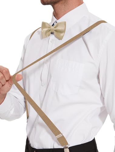 Image of habibee Suspenders and Bow Tie Set for Men, Adjustable Elastic Braces with Y-Back, Diverse Colors, Strong Clips