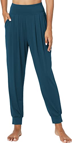 GYS Women Pajama Pants Bamboo Viscose High-Waist Soft Sleep Bottoms with Pockets Lake Blue Small