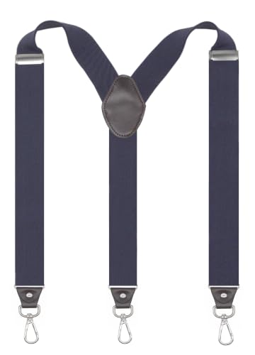 Image of Mens Suspenders with 3 Swivel Hooks Belt Loops 1.4 Inch Wide Heavy Duty Adjustable Braces