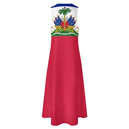 Image of TAIZIYEAH Long Dress Haiti Flag Women's Summer Casual Loose Dress Long Dress Short Sleeve for Girls Fashion Skirts 3XL