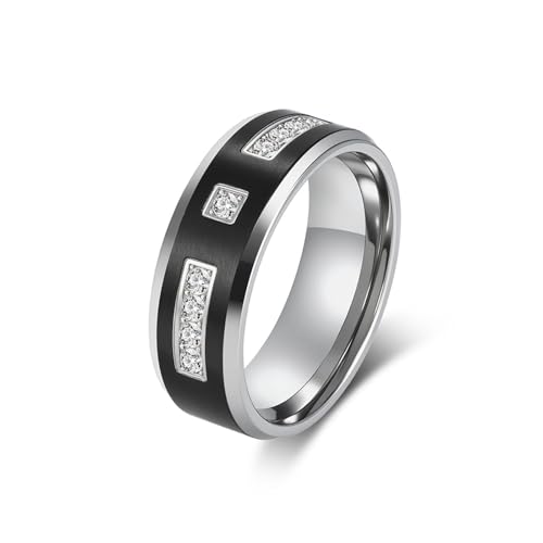 KnSam - Anillo de acero inoxidable, color azul, negro, anillo para hombre, con incrustación de circonio, fantasía, 67, Acero inoxidable, Circonita cúbica