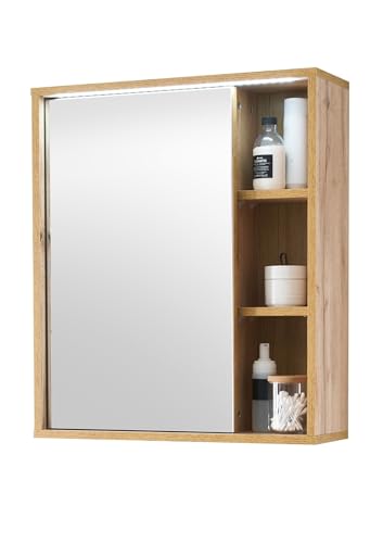 möbelando Greece Spiegelschrank Bad mit LED-Beleuchtung in Wotan Eiche Optik - Badezimmerspiegel Schrank mit viel Stauraum - 60 x 70 x 20 cm (B/H/T) möbelando Greece Spiegelschrank Bad mit LED-Beleuchtung in Wotan Eiche Optik - Badezimmerspiegel Schrank mit viel Stauraum - 60 x 70 x 20 cm (B/H/T)