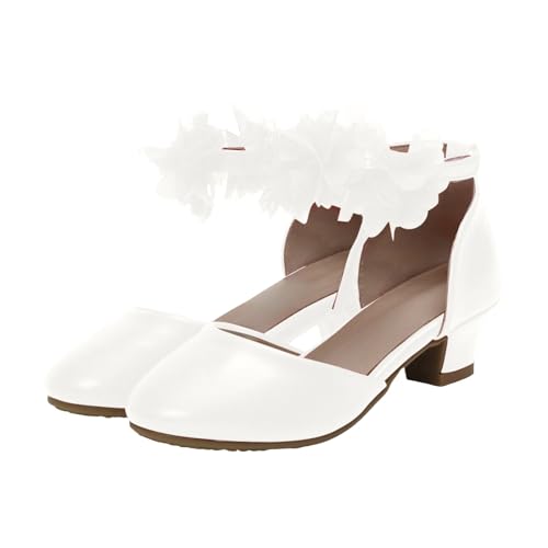 IWIHMIV Girls Closed Toe Low Chunky Heels Sandals Dress Shoes Flower Girl Ankle Strap Wedding Party School Shoes2