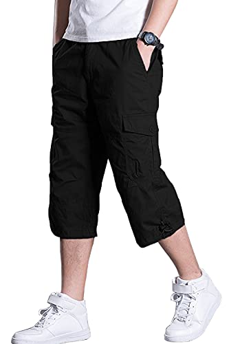LAVIQK Men's Casual Cargo Shorts 16' Inseam Below Knee Multi Pocket 3/4 Capri Long Shorts Twill Relaxed Fit Pants