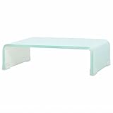 Lechnical Montant de Support de Moniteur d'ordinateur, Support TV Support de Bureau multimédia pour Ordinateur Portable et TV, Verre Transparent trempé, Blanc, 40x25x11 cm